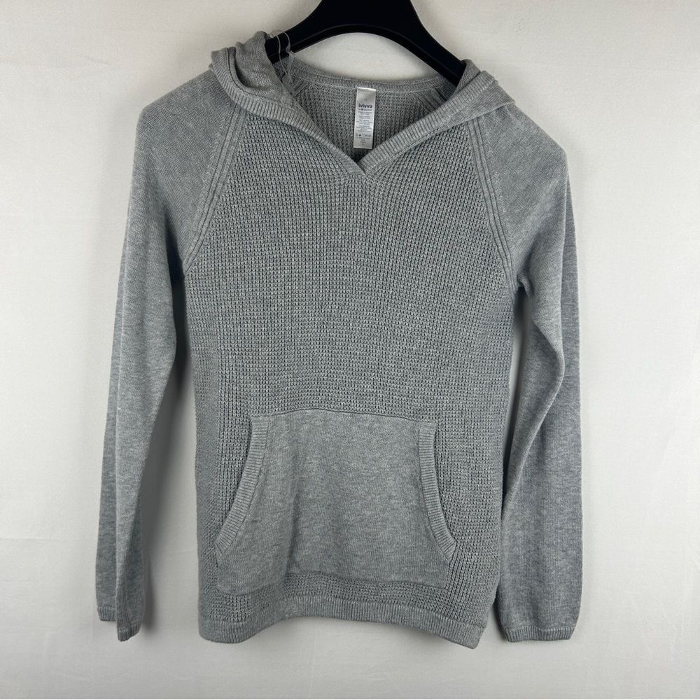 Ivivva gray waffle knit pullover sweater girl size 12 cotton